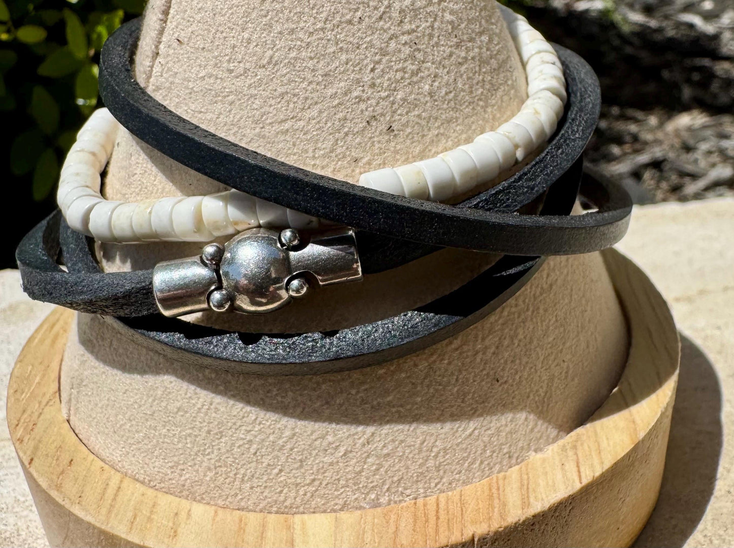 Sterling Silver Wrap Bracelet, White Turquoise Gemstone Bracelet, Leather Jewelry, Genuine Leather Gift, Stylish Wristwear