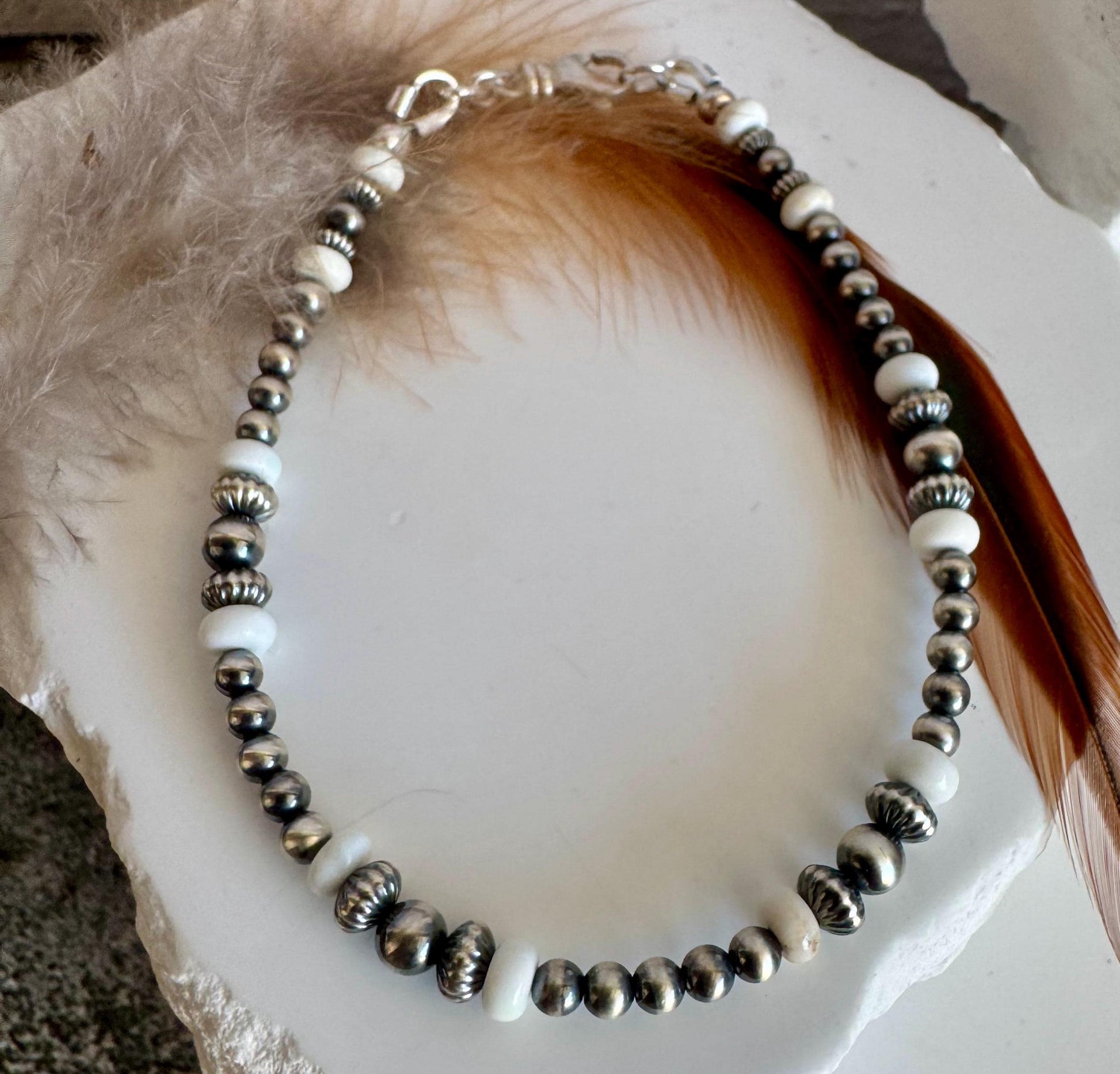 Navajo Pearl with White Turquoise bracelet / gemstone beaded sterling silver bracelet