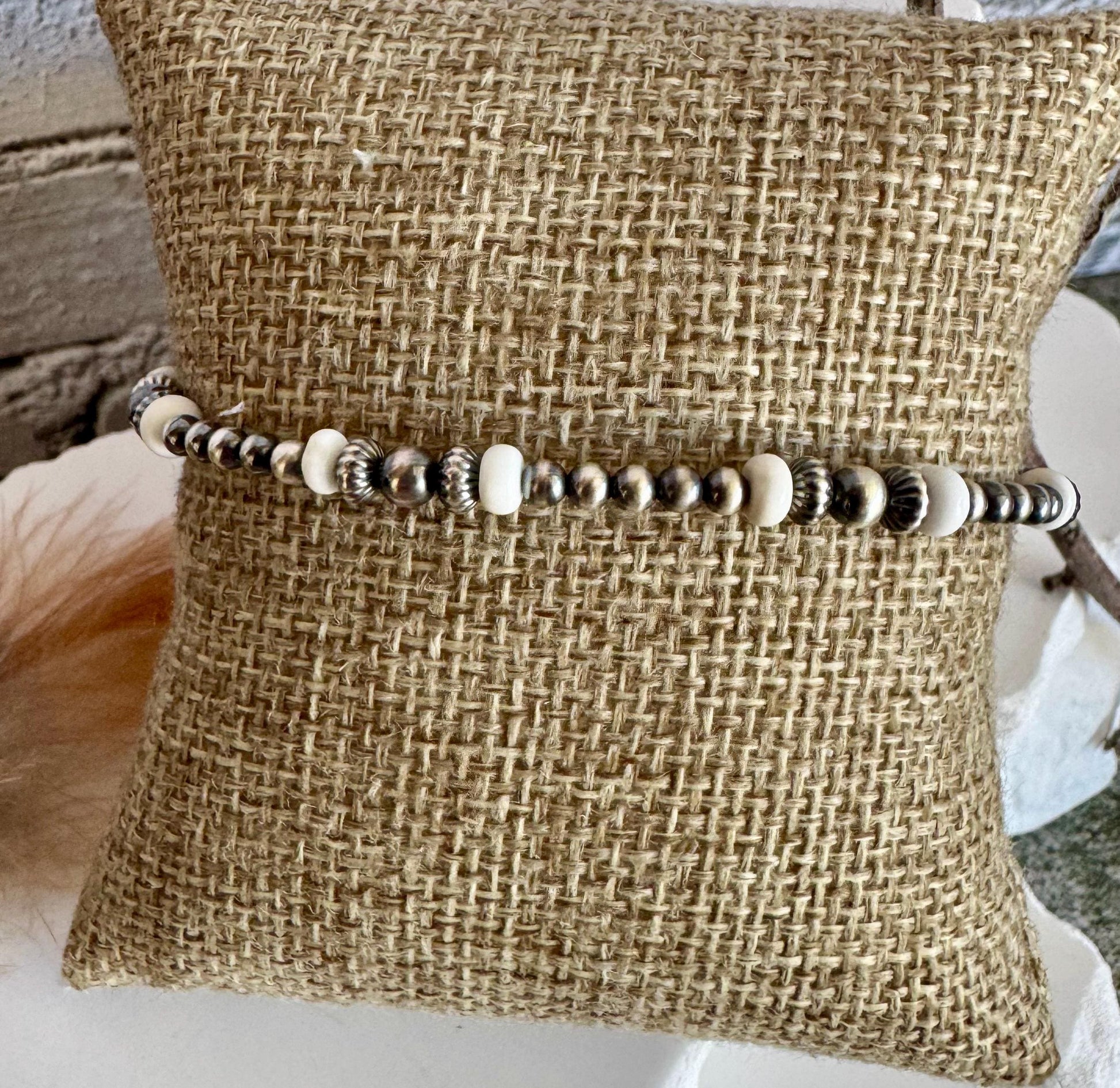 Navajo Pearl with White Turquoise bracelet / gemstone beaded sterling silver bracelet