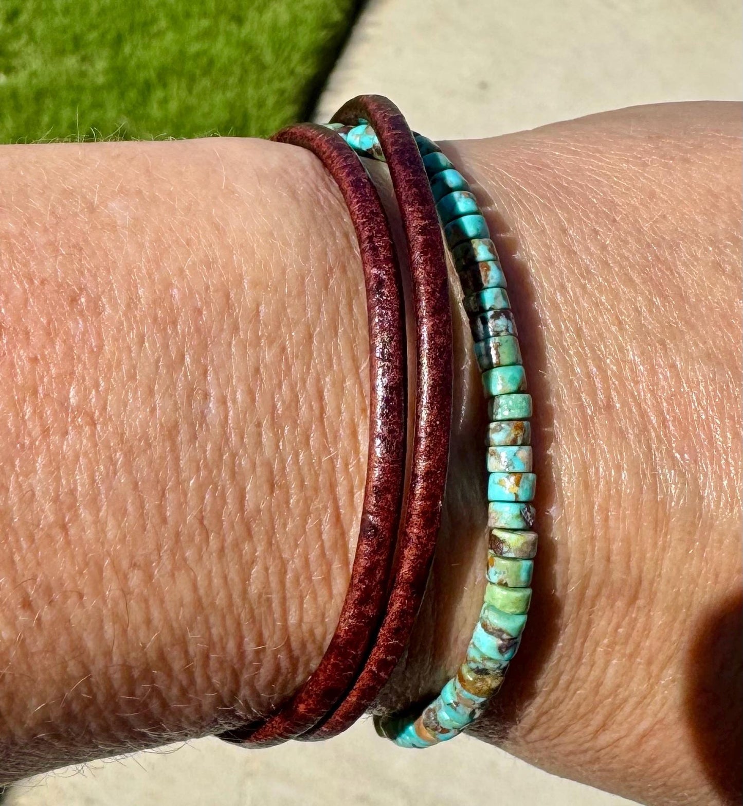 Turquoise leather wrap bracelet, genuine leather bracelet