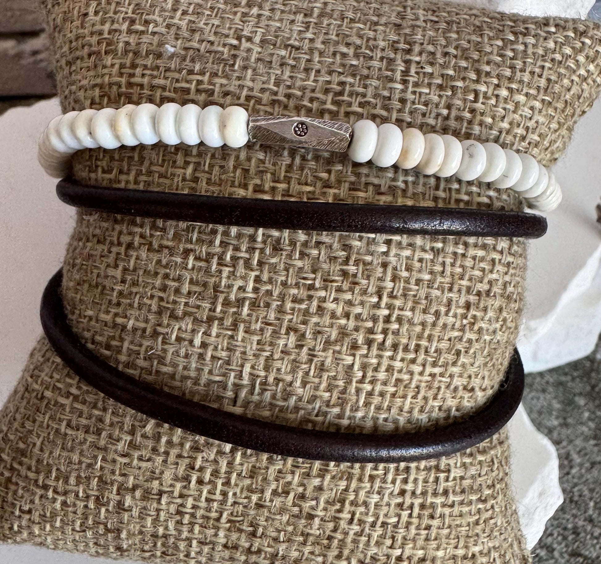 White turquoise leather wrap bracelet, genuine leather