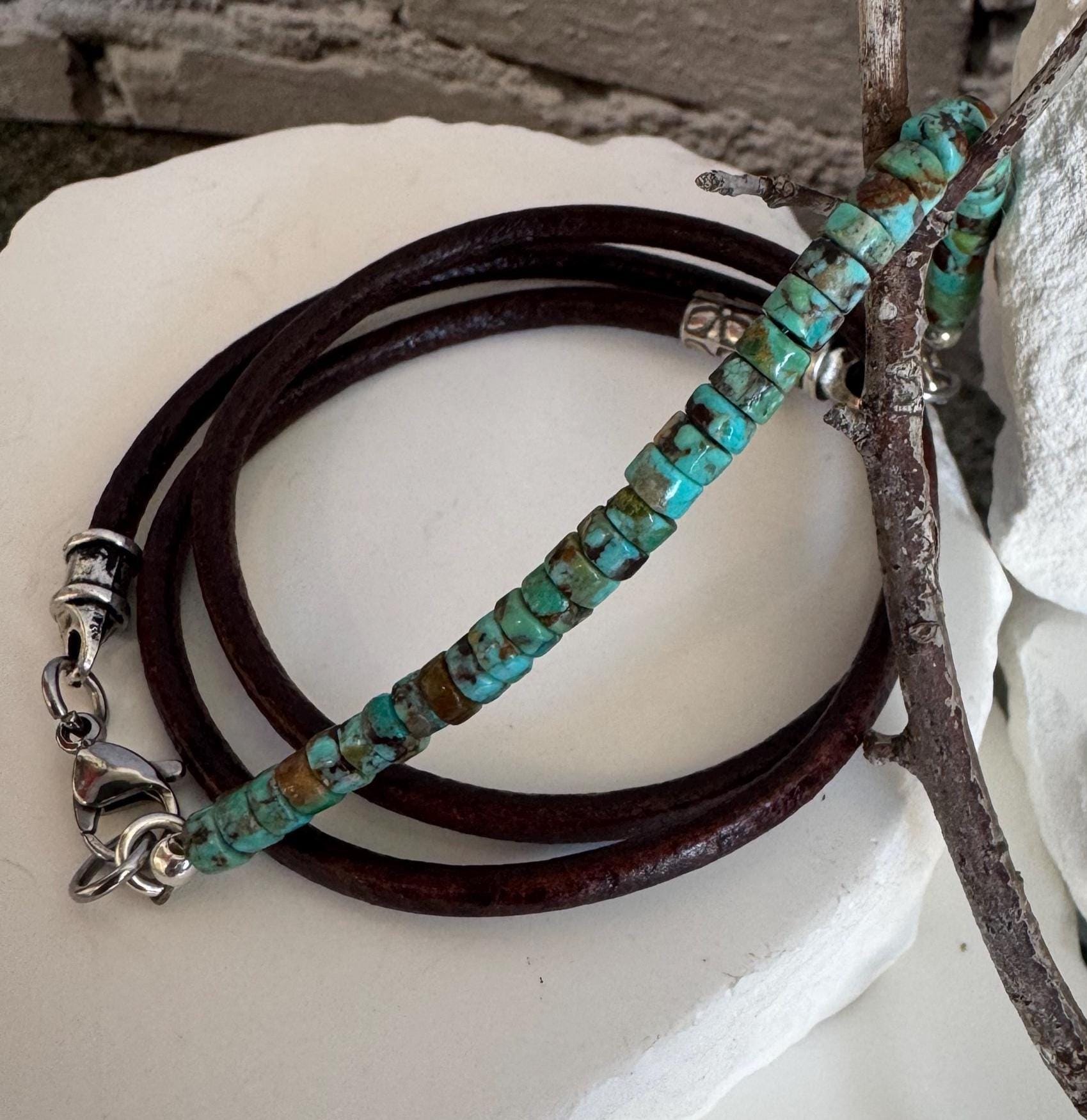 Turquoise leather wrap bracelet, genuine leather bracelet