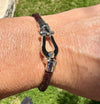 Leather bracelet with stainless steel horseshoe shackle