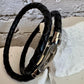 Braided leather bracelet with magnetic closure/ stainless steel shackle double wrap genuine leather bracelet
