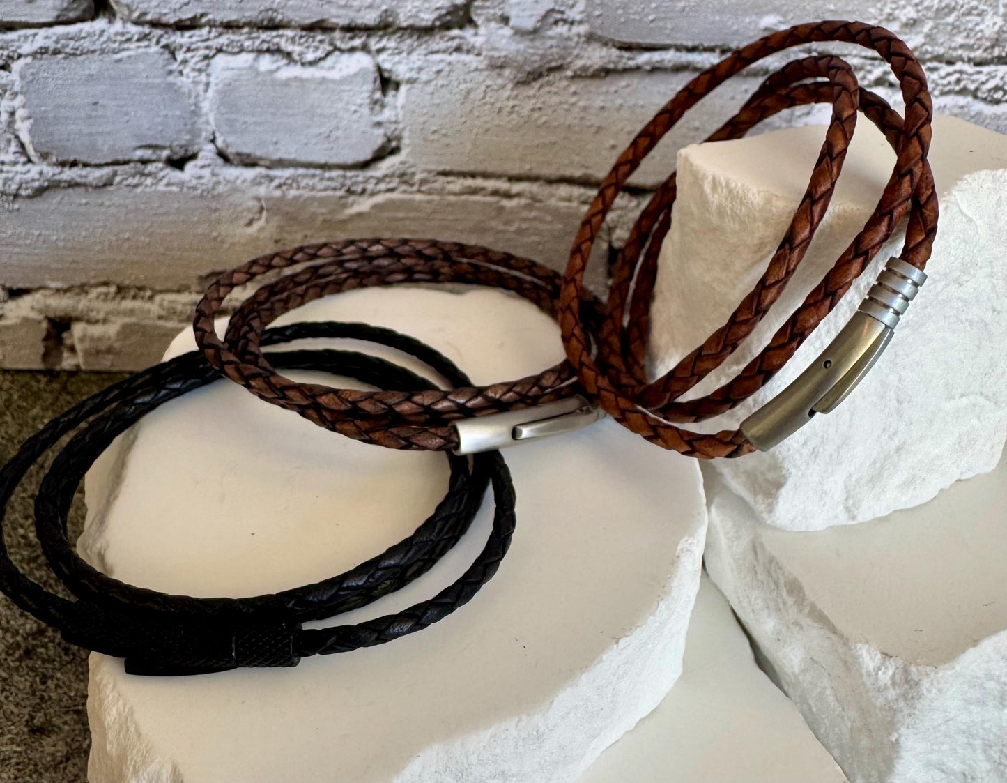 Braided Leather Wrap Bracelet, Bayonet Closure, Triple Wrap Bracelet, Genuine Leather, Leather Jewelry, Gift For Him, Gift For Her