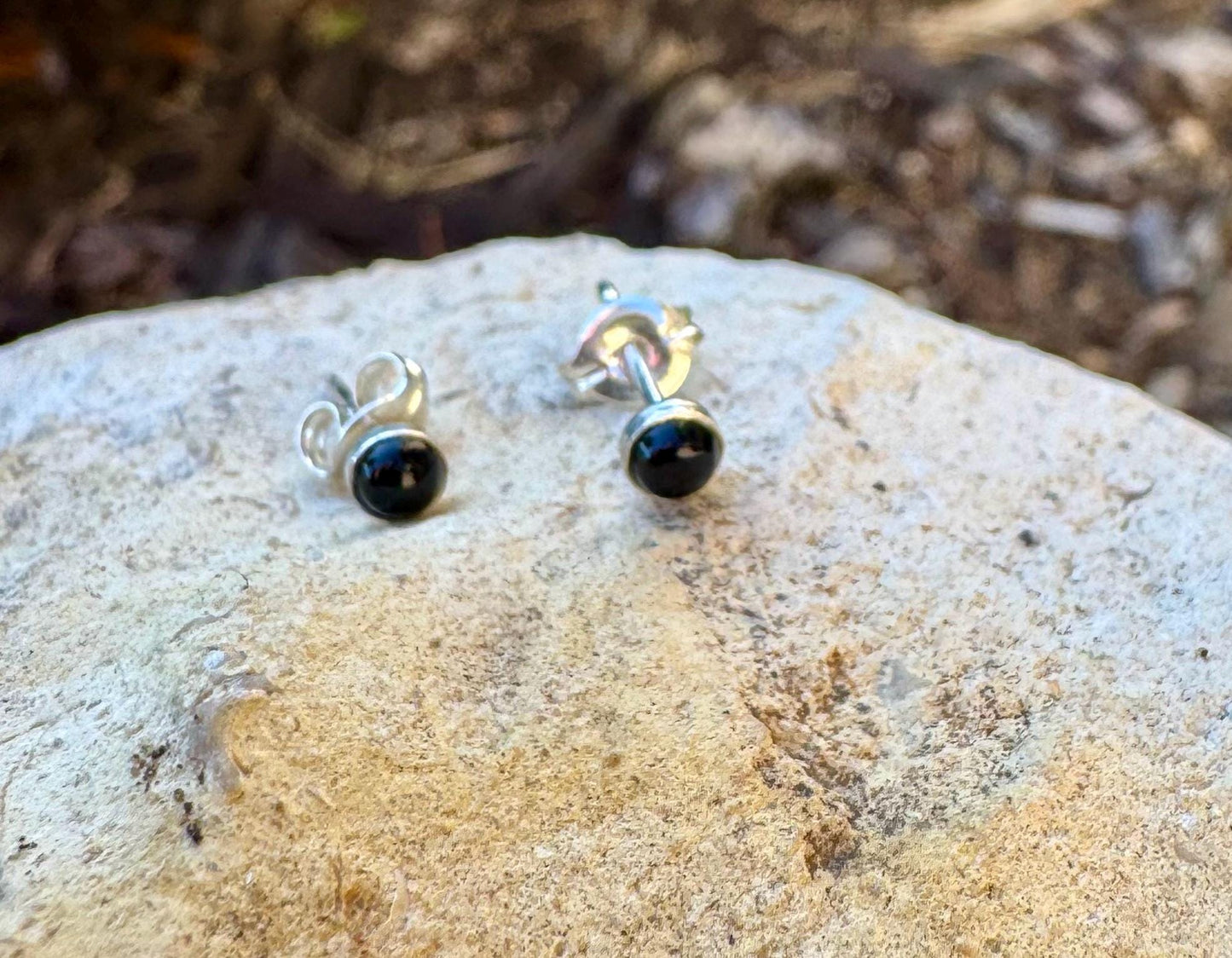 Black Onyx stud earrings / tiny sterling silver post earrings