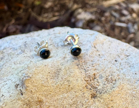 Black Onyx stud earrings / tiny sterling silver post earrings
