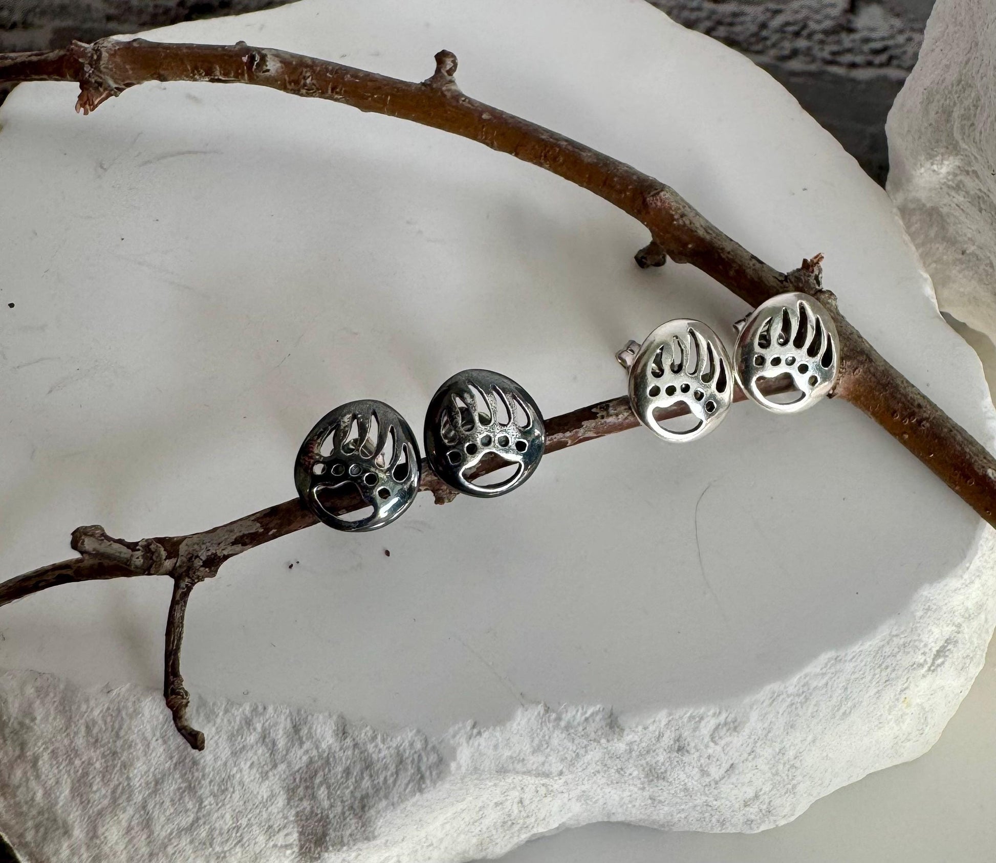 Bear paw sterling silver post earrings