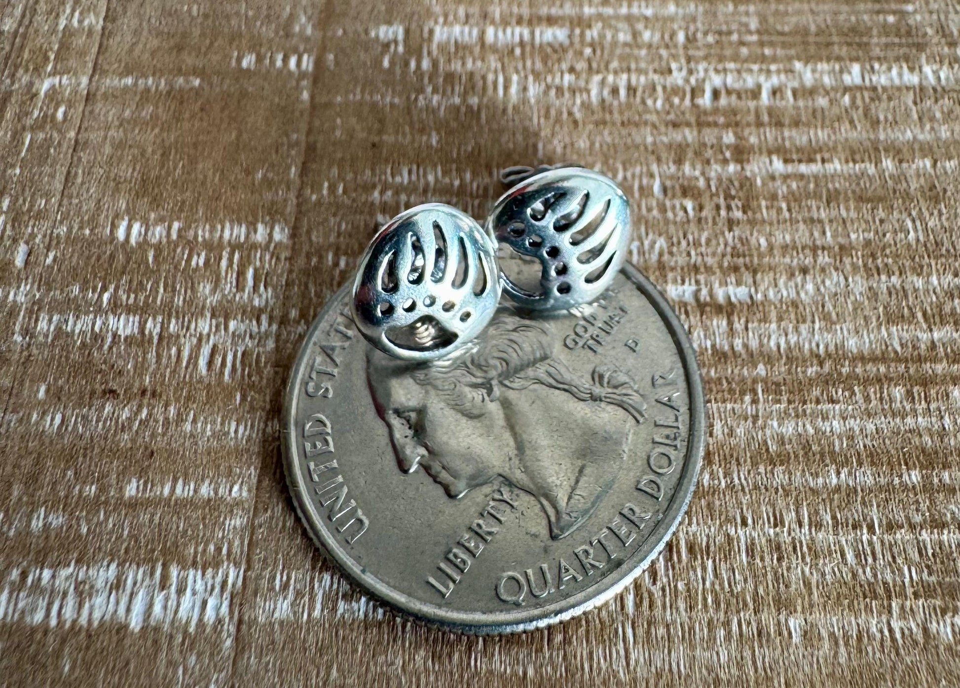 Bear paw sterling silver post earrings