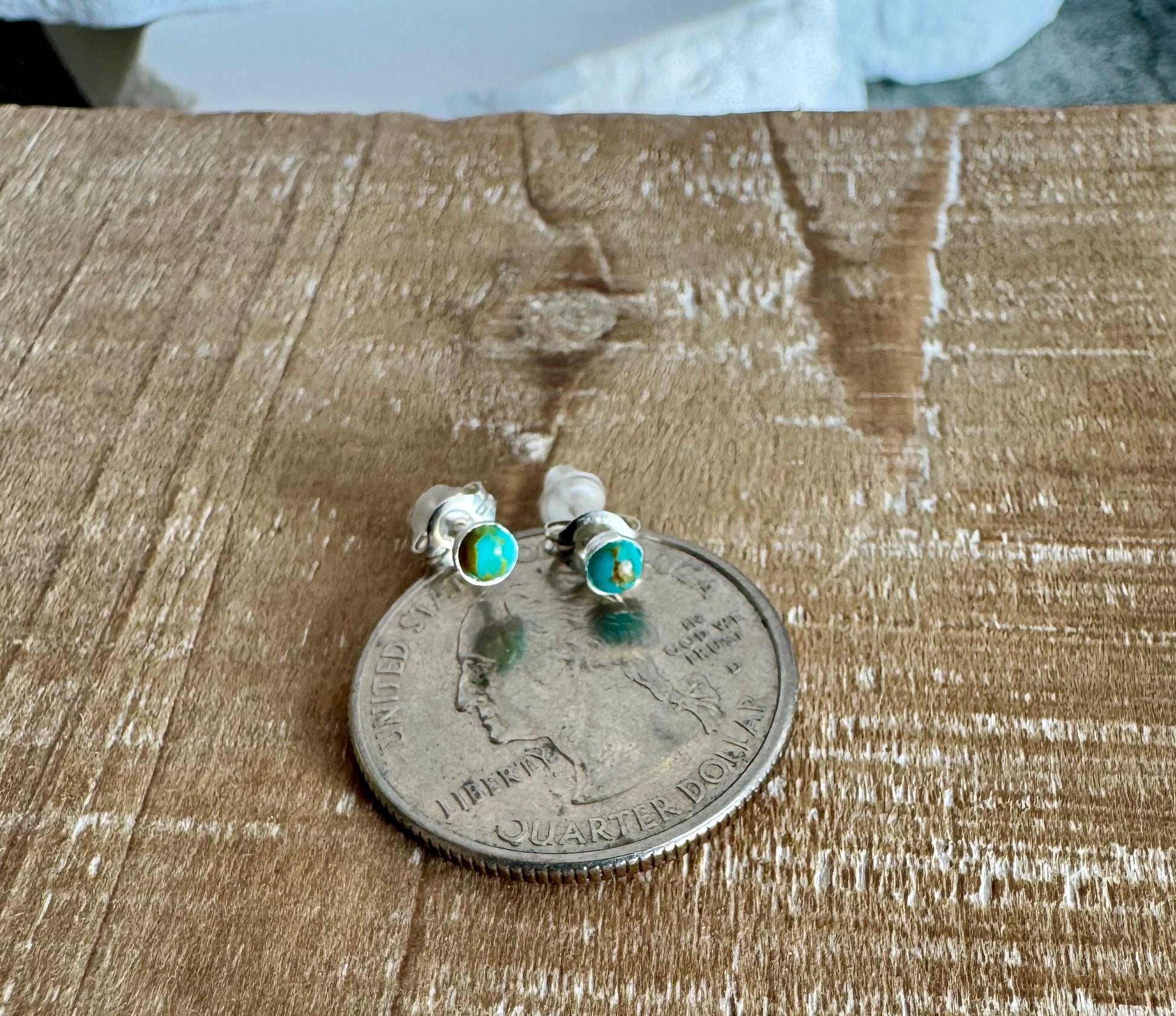 Turquoise Stud Earrings, Sterling Silver Post Earrings, Tiny Minimalist Earrings, Dainty Jewelry, Gift Idea