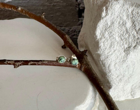 Variscite stud earrings / tiny sterling silver post earrings