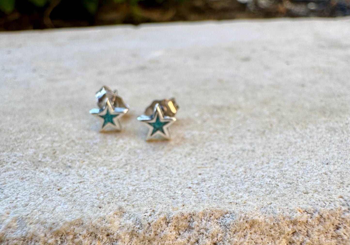 Turquoise star tiny sterling silver post earrings