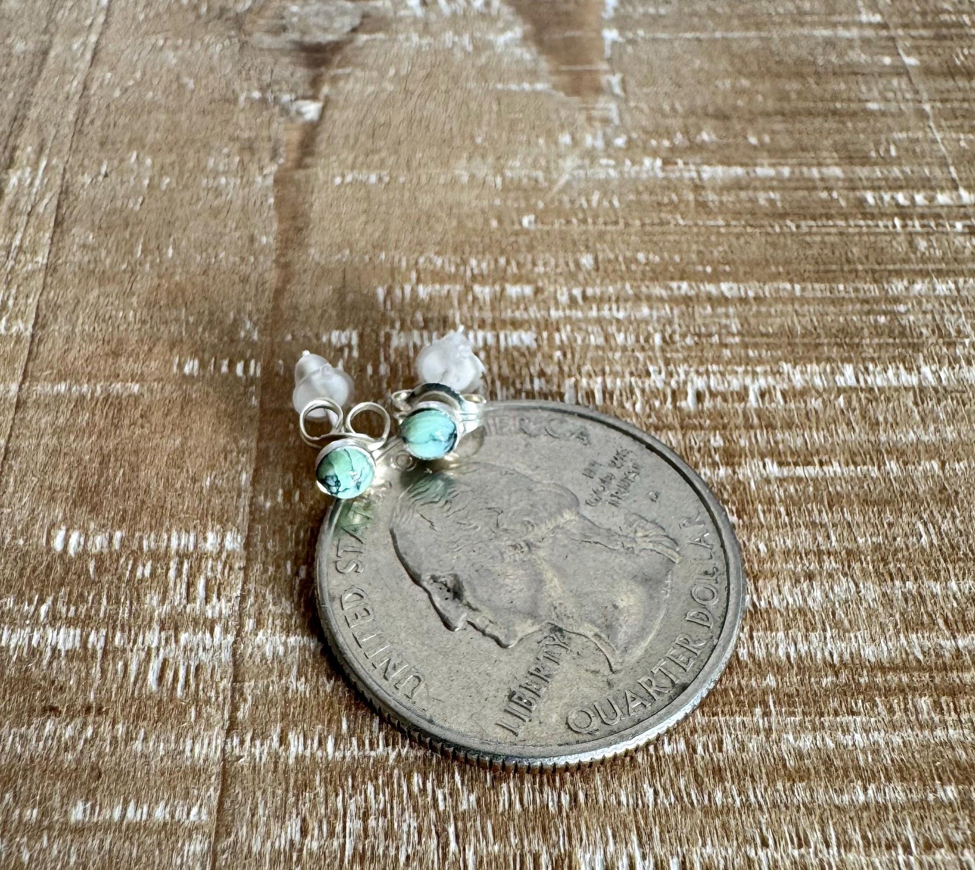 Variscite stud earrings / tiny sterling silver post earrings
