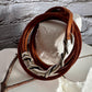 Square leather wrap bracelet with silver cuff, saddle or dark brown