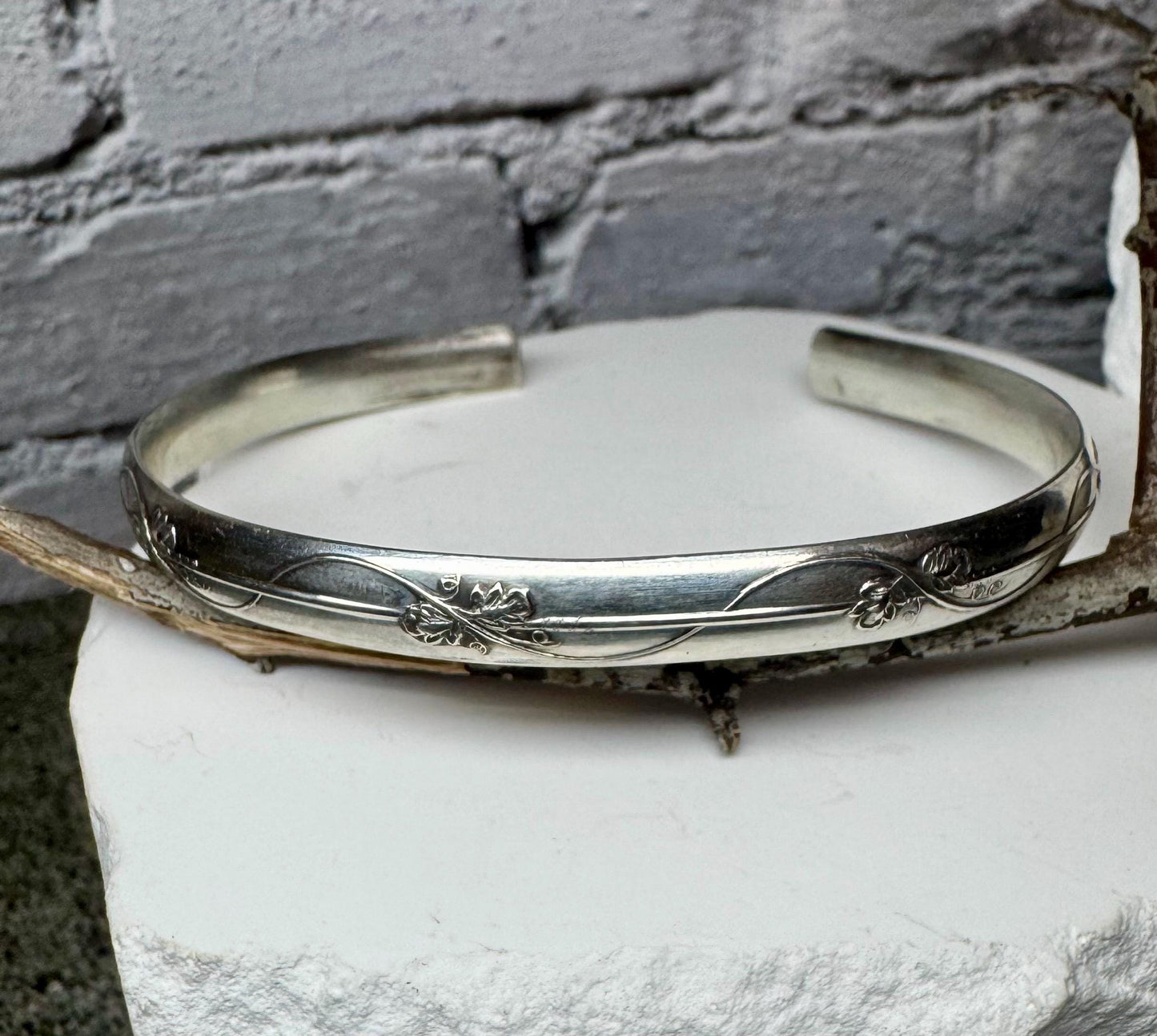 Flower and vine sterling silver cuff bracelet