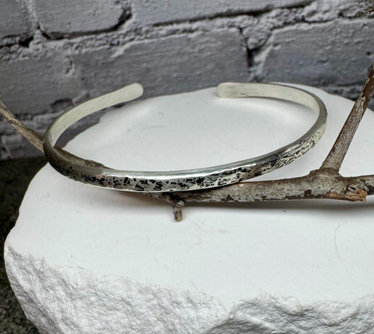 Hammered and textured sterling silver cuff bracelet
