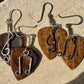 Guitar pick earrings / wood, sterling silver treble clef and note dangle