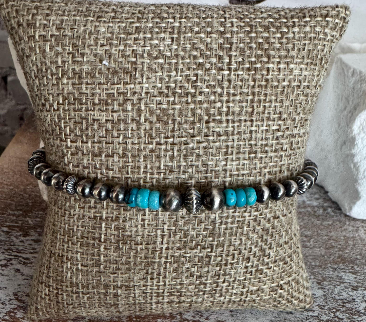 Navajo Pearls with Arizona Blue Turquoise Bracelet / Genuine Turquoise sterling silver bracelet / gemstone bracelet