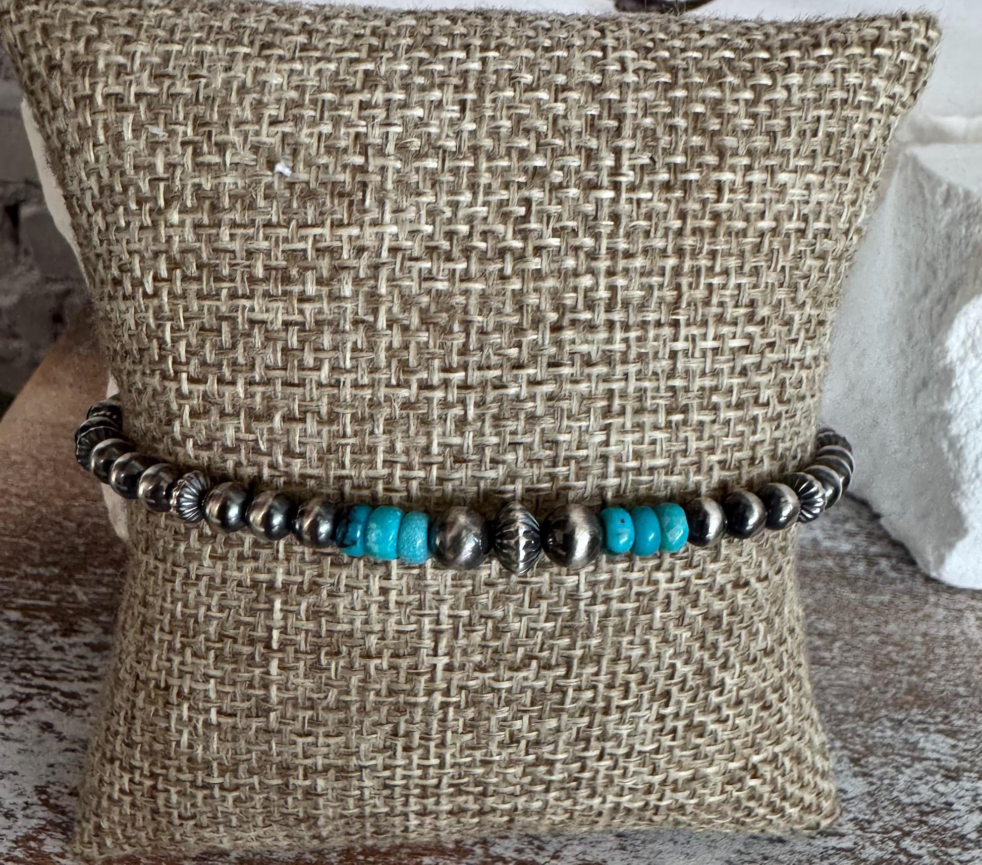 Navajo Pearls with Arizona Blue Turquoise Bracelet / Genuine Turquoise sterling silver bracelet / gemstone bracelet