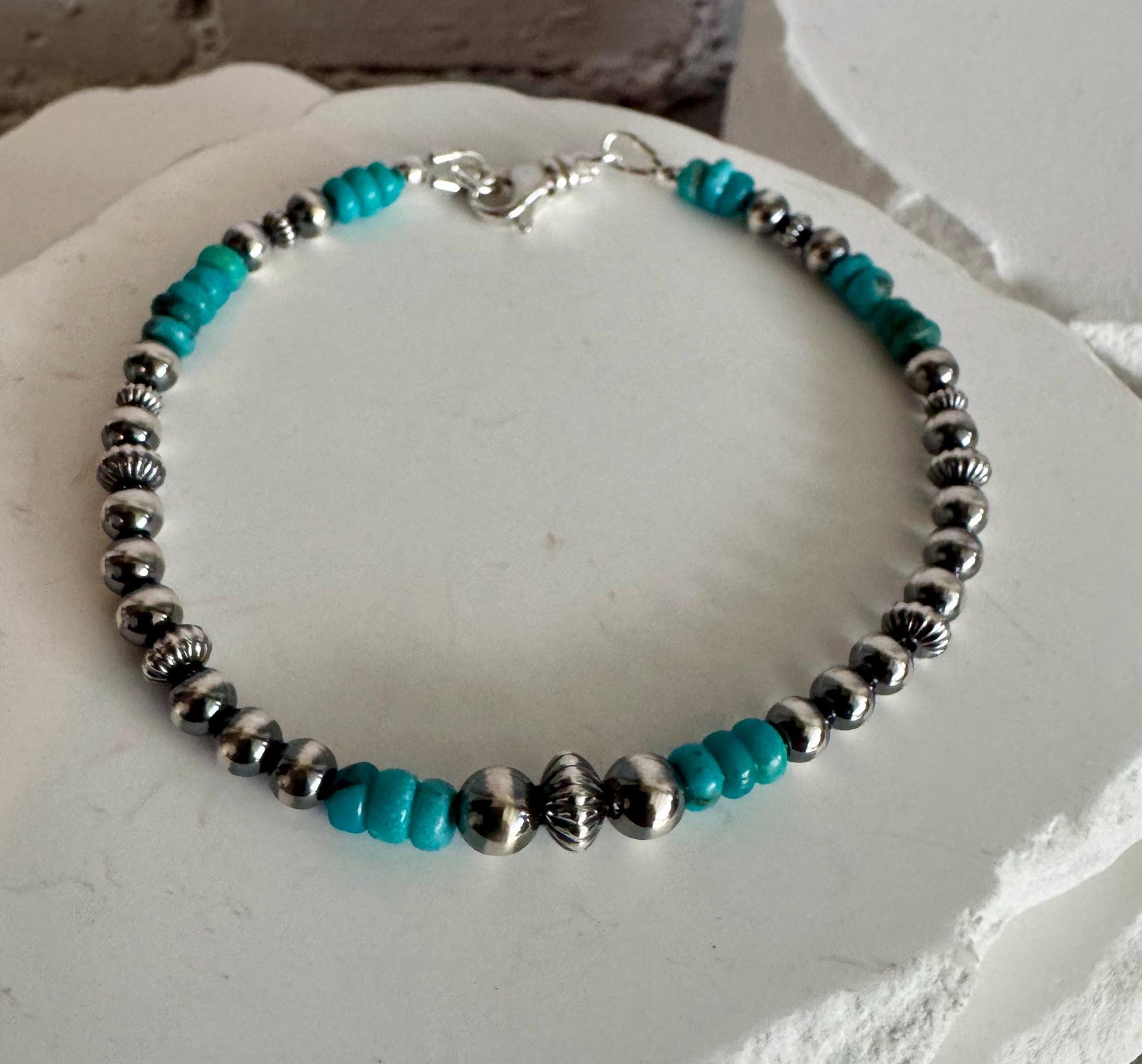 Navajo Pearls with Arizona Blue Turquoise Bracelet / Genuine Turquoise sterling silver bracelet / gemstone bracelet