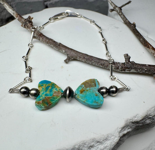 Navajo pearl and turquoise heart chain bracelet