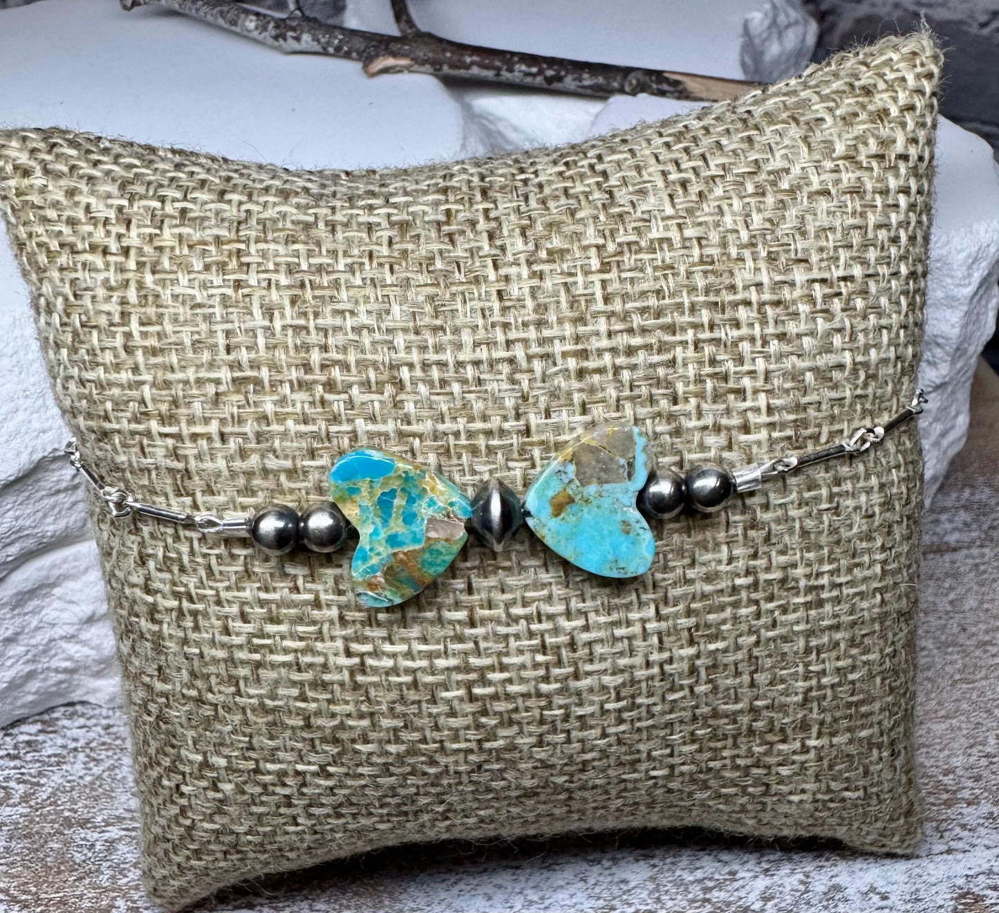 Navajo pearl and turquoise heart chain bracelet