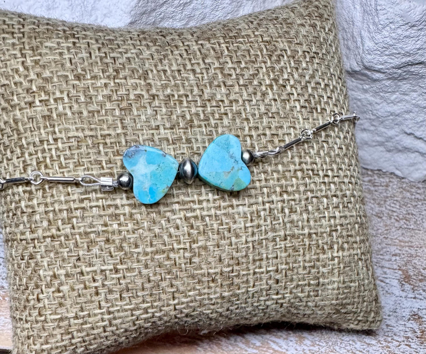 Turquoise heart and Navajo pearl ankle bracelet / ankle bracelet