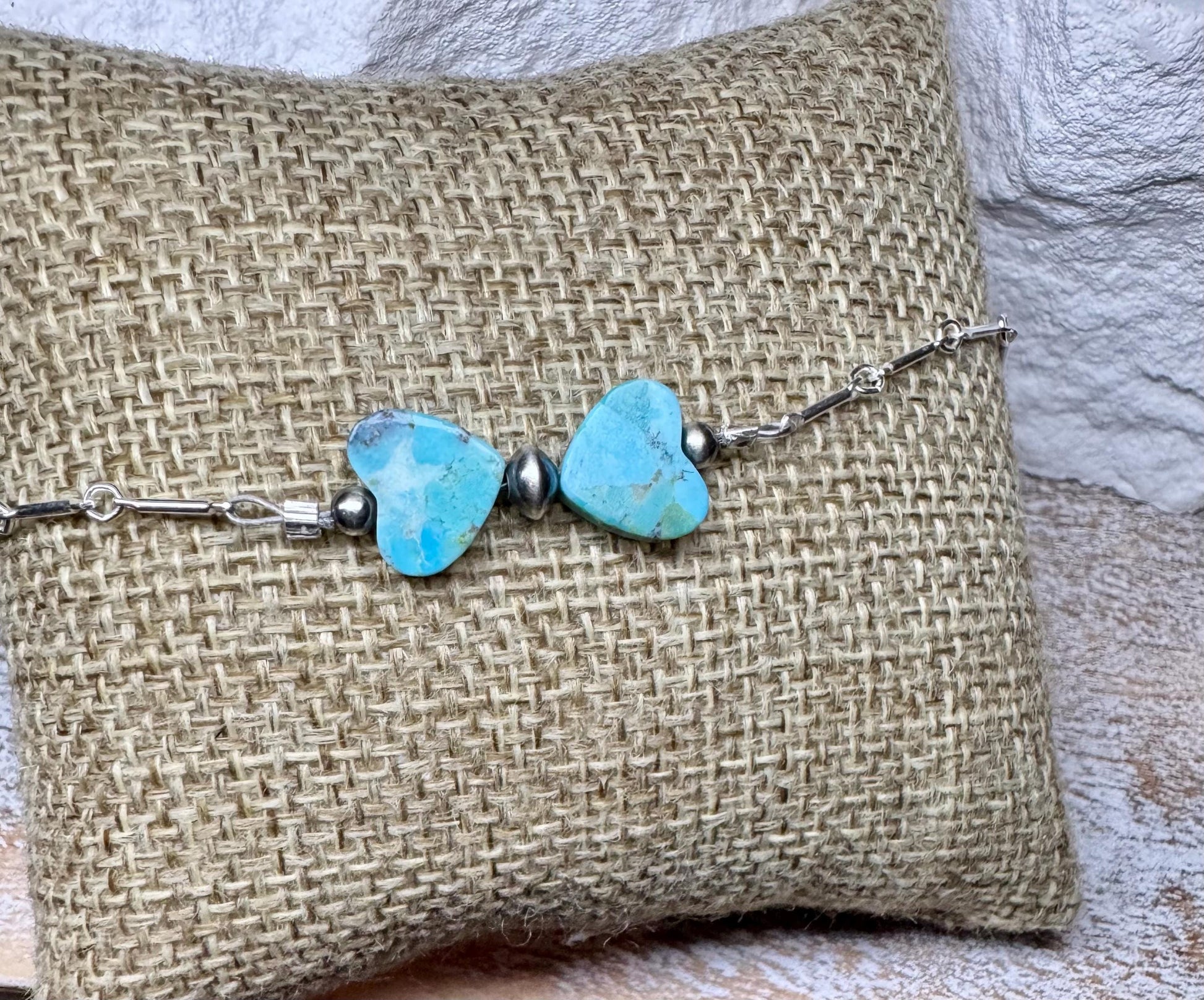 Turquoise heart and Navajo pearl ankle bracelet / ankle bracelet