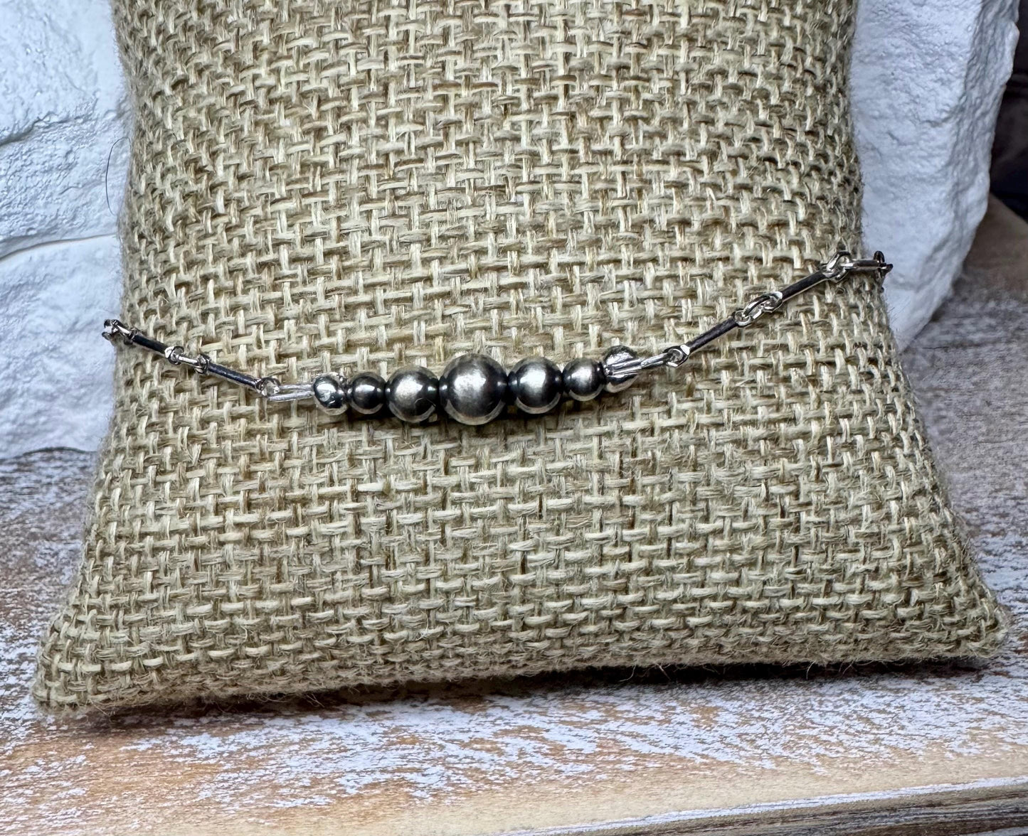Navajo Pearl Ankle Bracelet, Bar Chain Anklet, Southwestern Style, Ankle Jewelry, Handmade Anklet