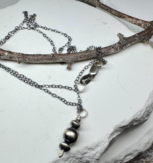 Navajo Pearls Pendant Necklace, Oxidized Sterling Silver Necklace, Cable Chain Pendant, Authentic Navajo Pearls, Navajo Pearl Necklace