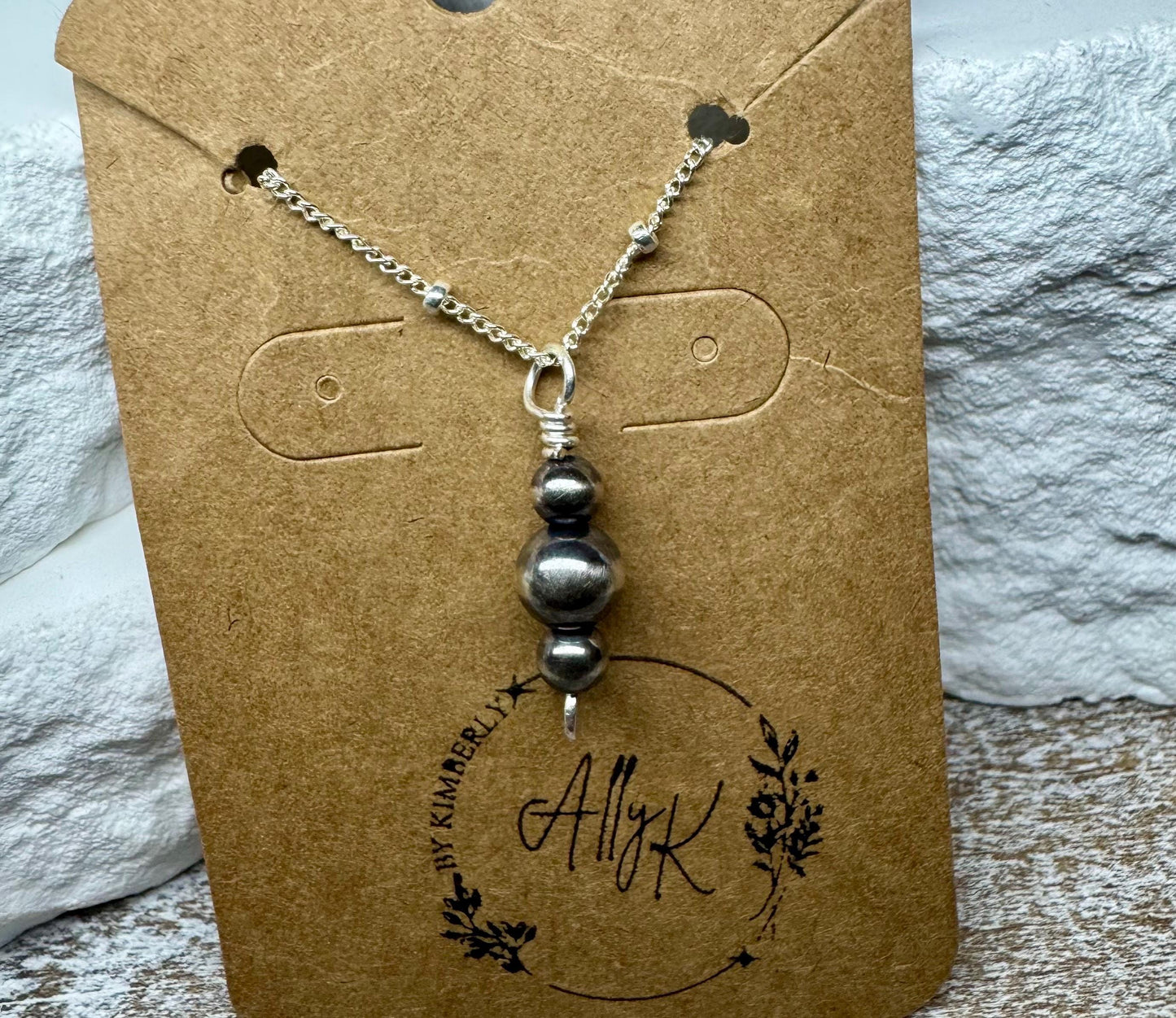 Navajo Pearls Pendant Charm, Sterling Silver Satellite Chain, Navajo Necklace, Authentic Native American Jewelry, Gift For Her