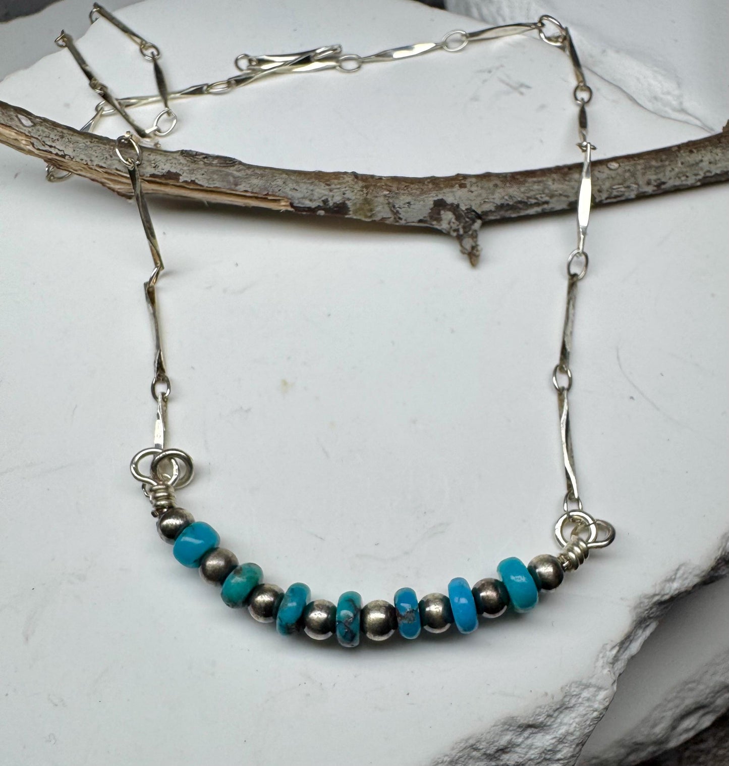 Sterling Silver Turquoise Navajo Pearl Bar Necklace, Bar Turquoise Necklace, Authentic Navajo Pearl Jewelry, Native American Jewelry Gift