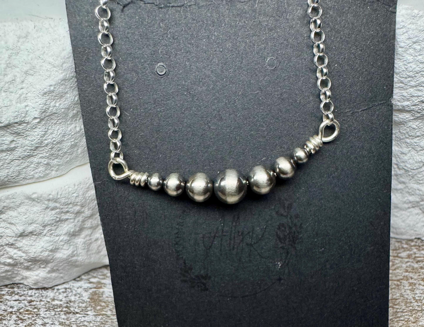 Navajo Pearl Necklace, Sterling Silver Necklace, Graduated Bar Necklace, Horizontal Necklace, Handmade Jewelry, Western Jewelry
