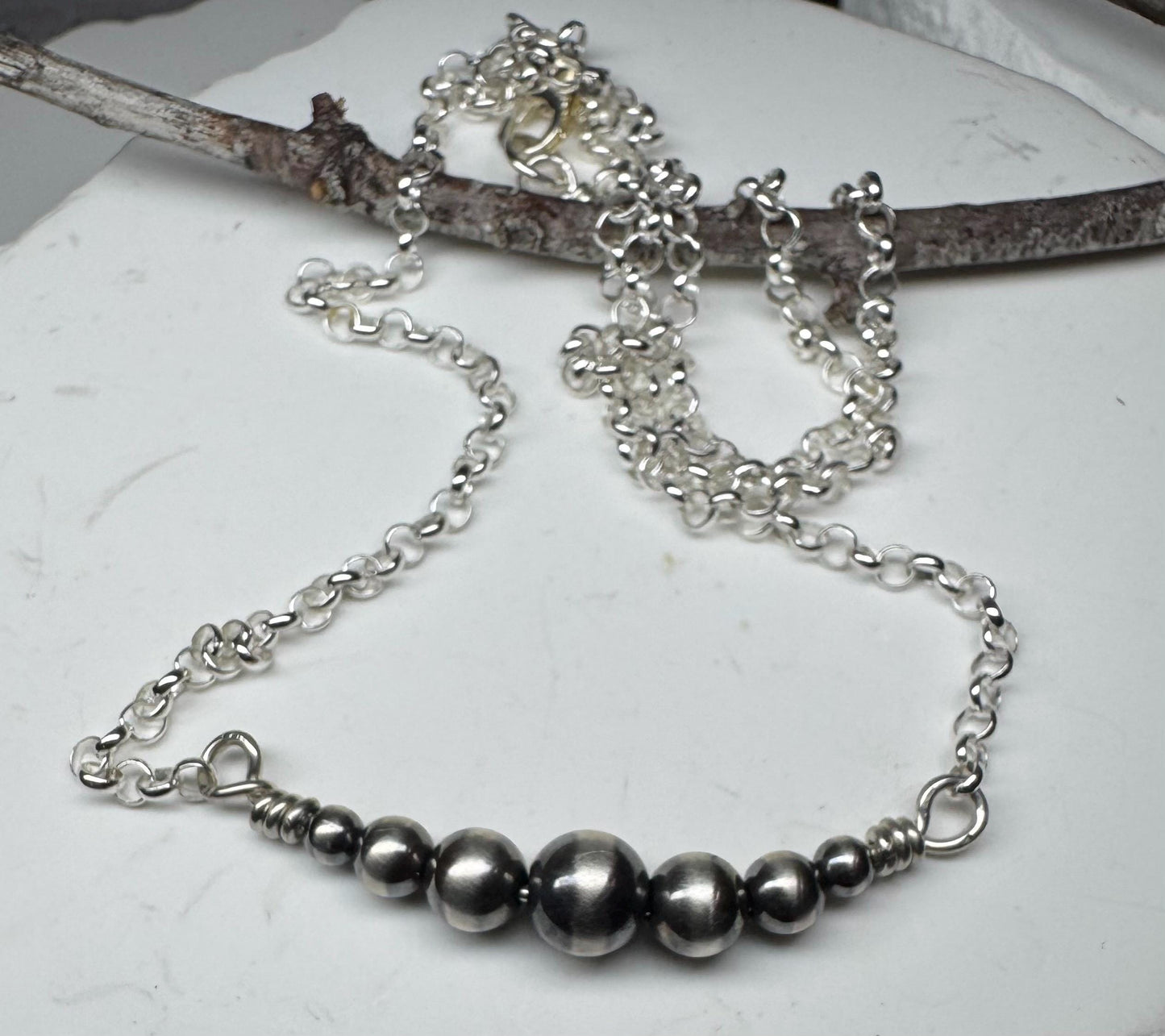 Navajo Pearl Necklace, Sterling Silver Necklace, Graduated Bar Necklace, Horizontal Necklace, Handmade Jewelry, Western Jewelry