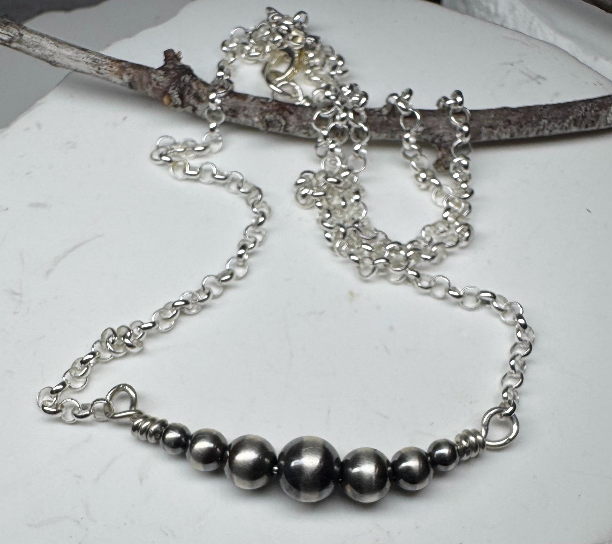 Navajo Pearl Necklace, Sterling Silver Necklace, Graduated Bar Necklace, Horizontal Necklace, Handmade Jewelry, Western Jewelry