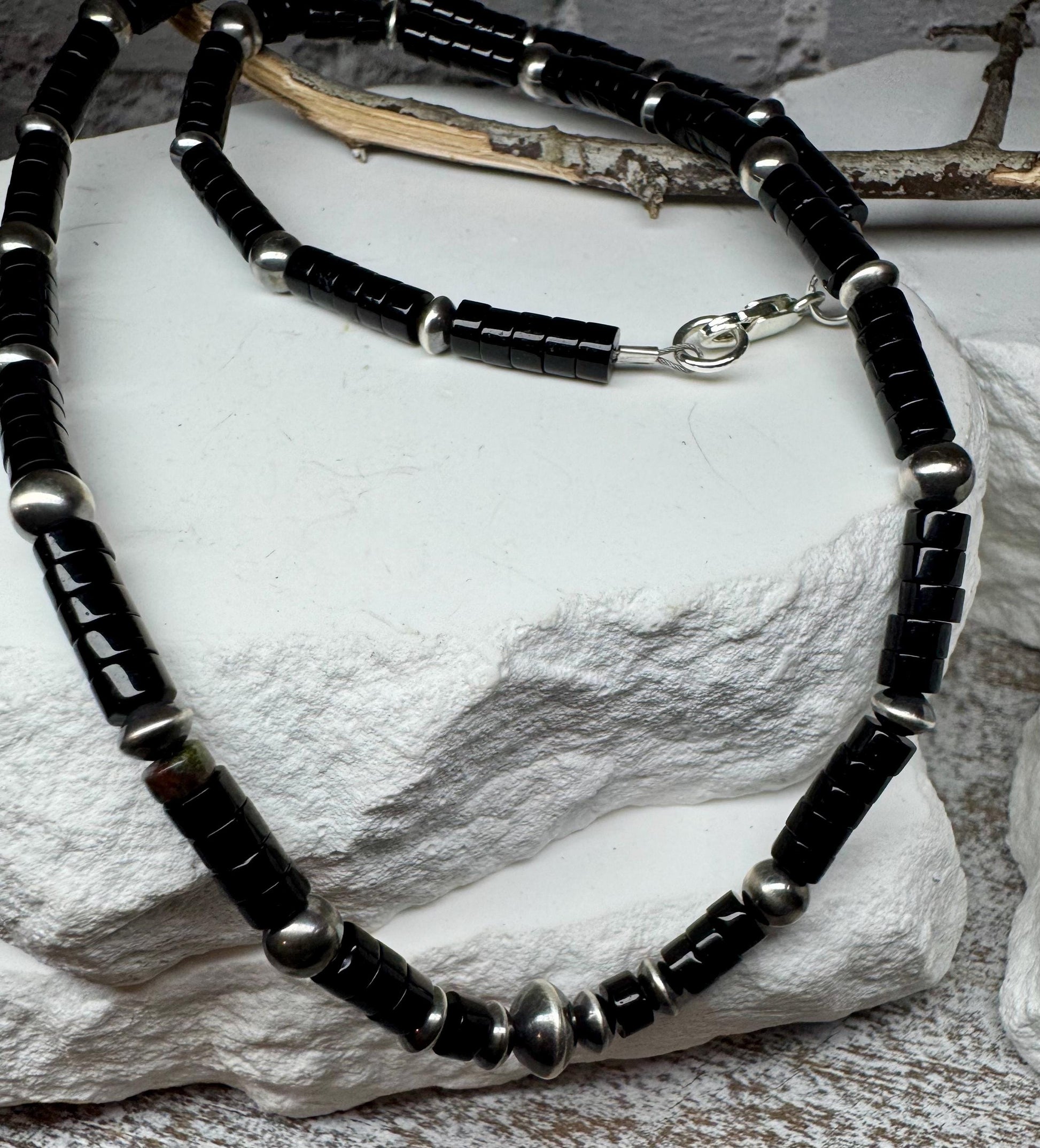 Navajo Pearl Black Onyx Necklace, Sterling Silver Gemstone Beaded Choker, Authentic Navajo Pearl Necklace, Necklace Jewelry Gift