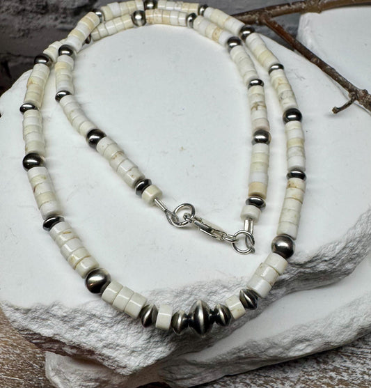 Navajo Pearl and White Turquoise Necklace, Sterling Silver Gemstone Necklace, Southwestern Jewelry, Beaded Necklace, Elegant Gift