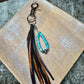 Kingman turquoise keychain with multi color leather tassel