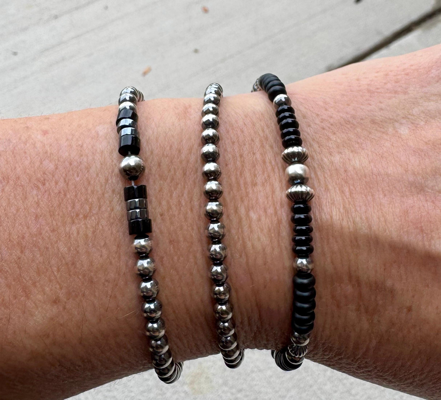 Sterling silver Navajo pearl bracelet / sterling silver beaded bracelet