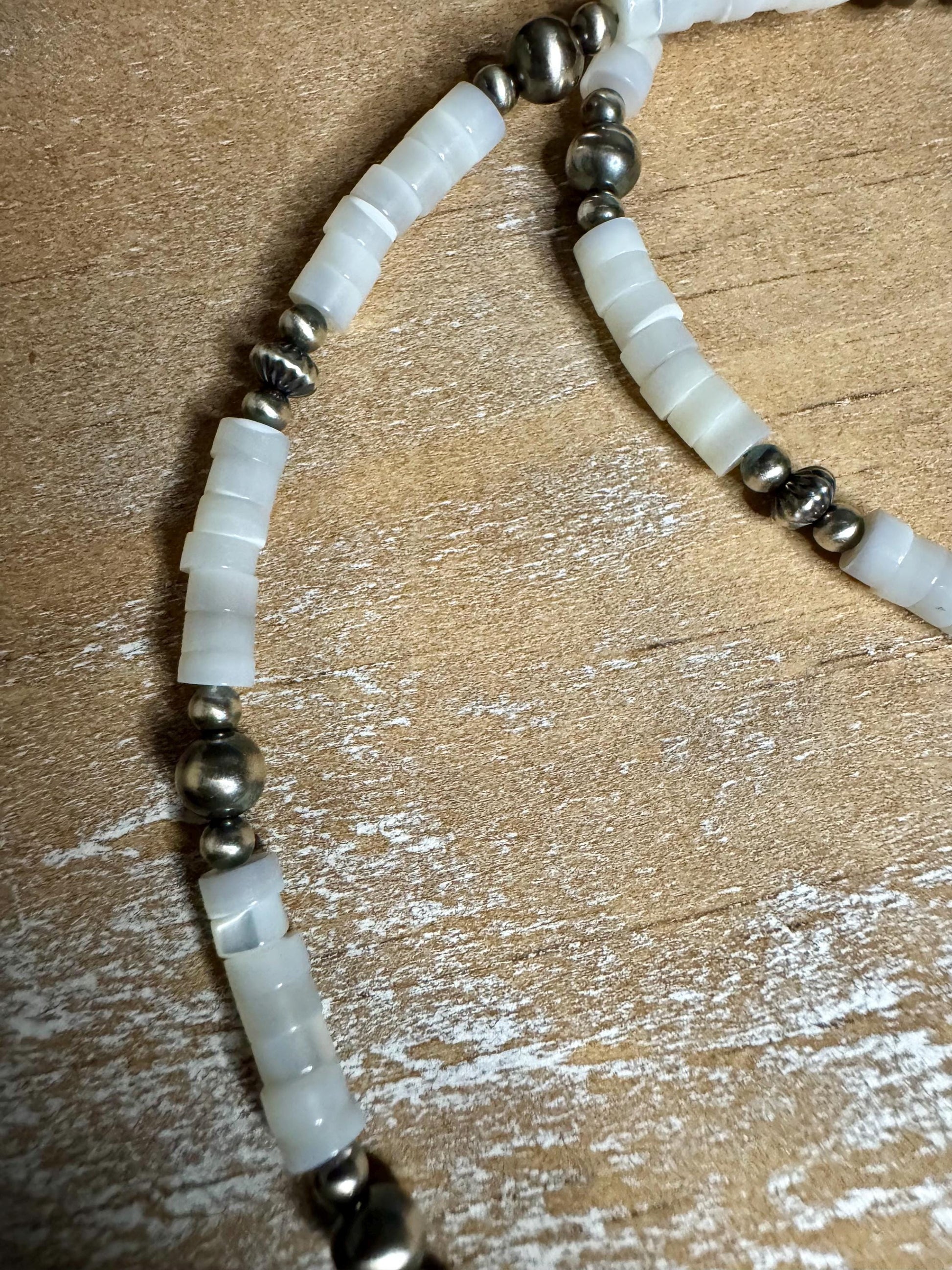 Navajo Pearl & Mother of Pearl Necklace, Gemstone Beaded Choker, Sterling Silver Necklace, Southwest Jewelry, Timeless Elegant Gift