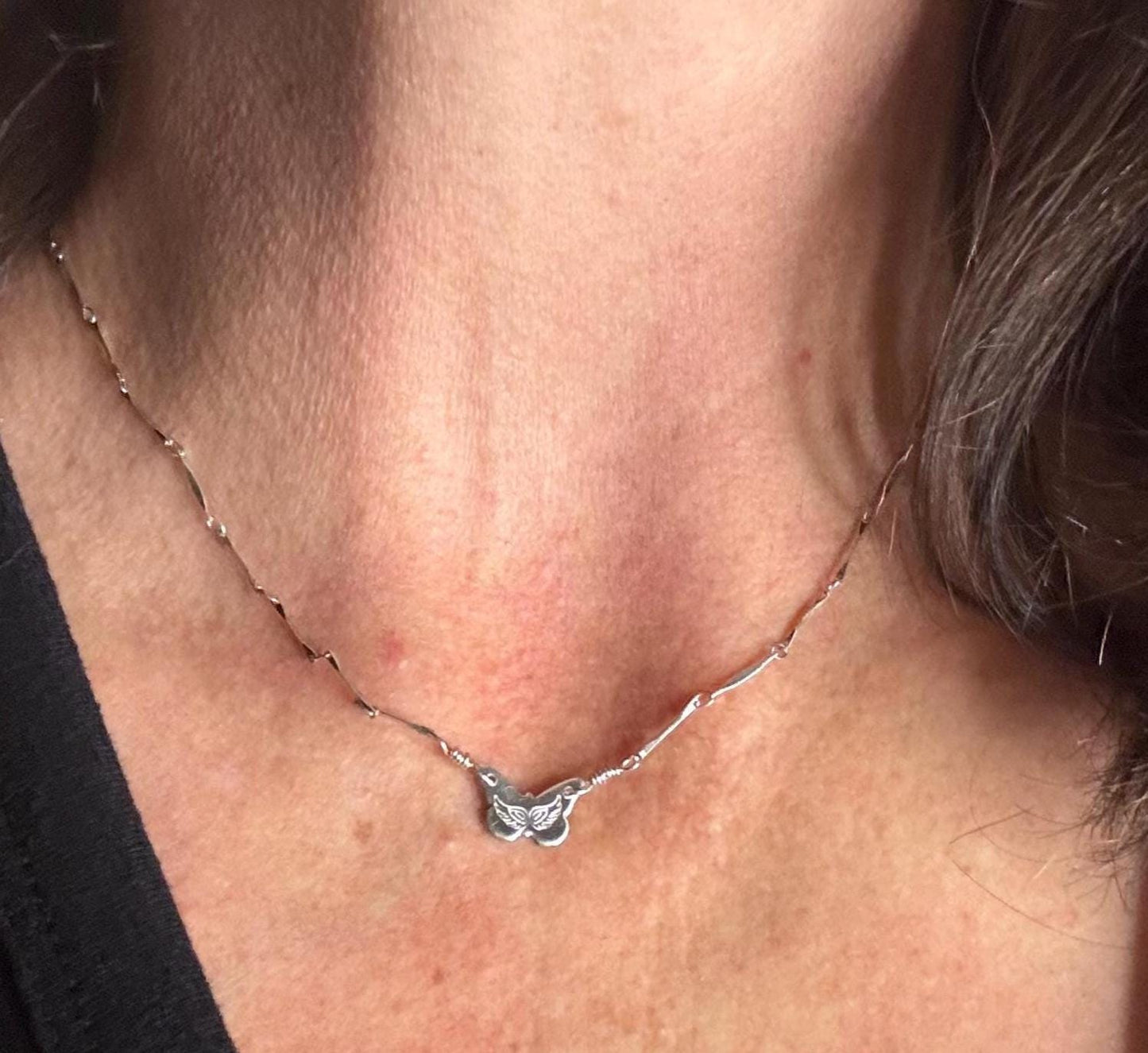 Sterling silver butterfly charm necklace / connector pendant necklace / personalized necklace