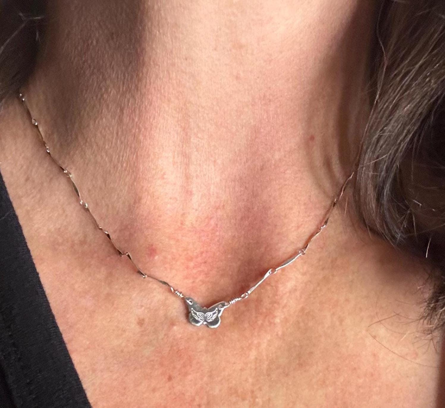 Sterling silver butterfly charm necklace / connector pendant necklace / personalized necklace