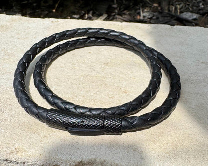 Braided leather wrap bracelet with bayonet closure/ double wrap genuine leather bracelet
