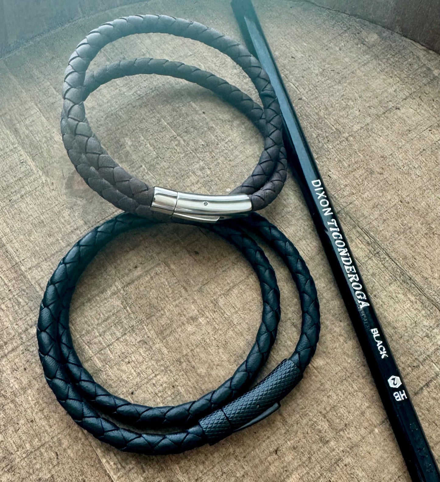 Braided leather wrap bracelet with bayonet closure/ double wrap genuine leather bracelet