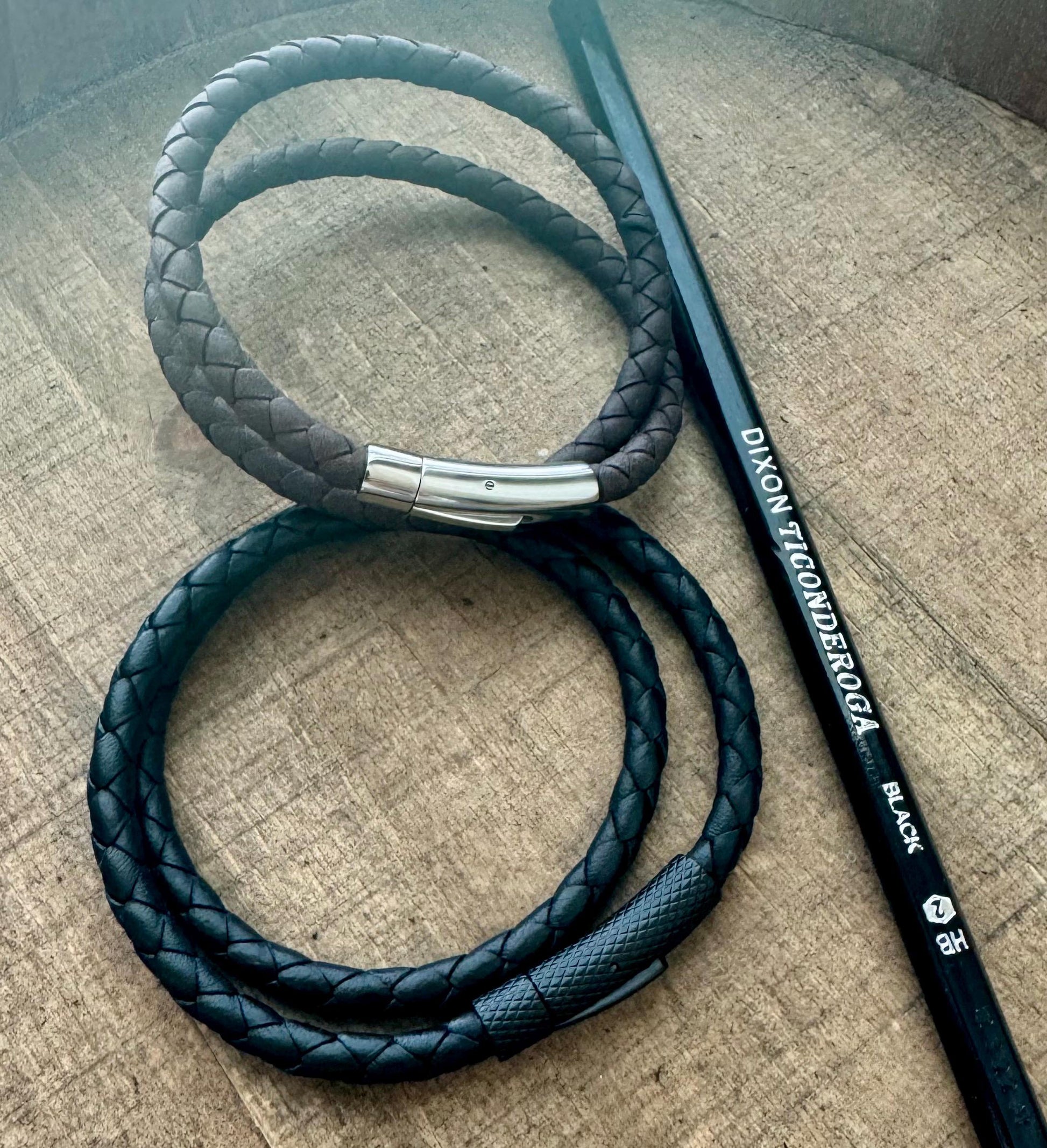 Braided leather wrap bracelet with bayonet closure/ double wrap genuine leather bracelet