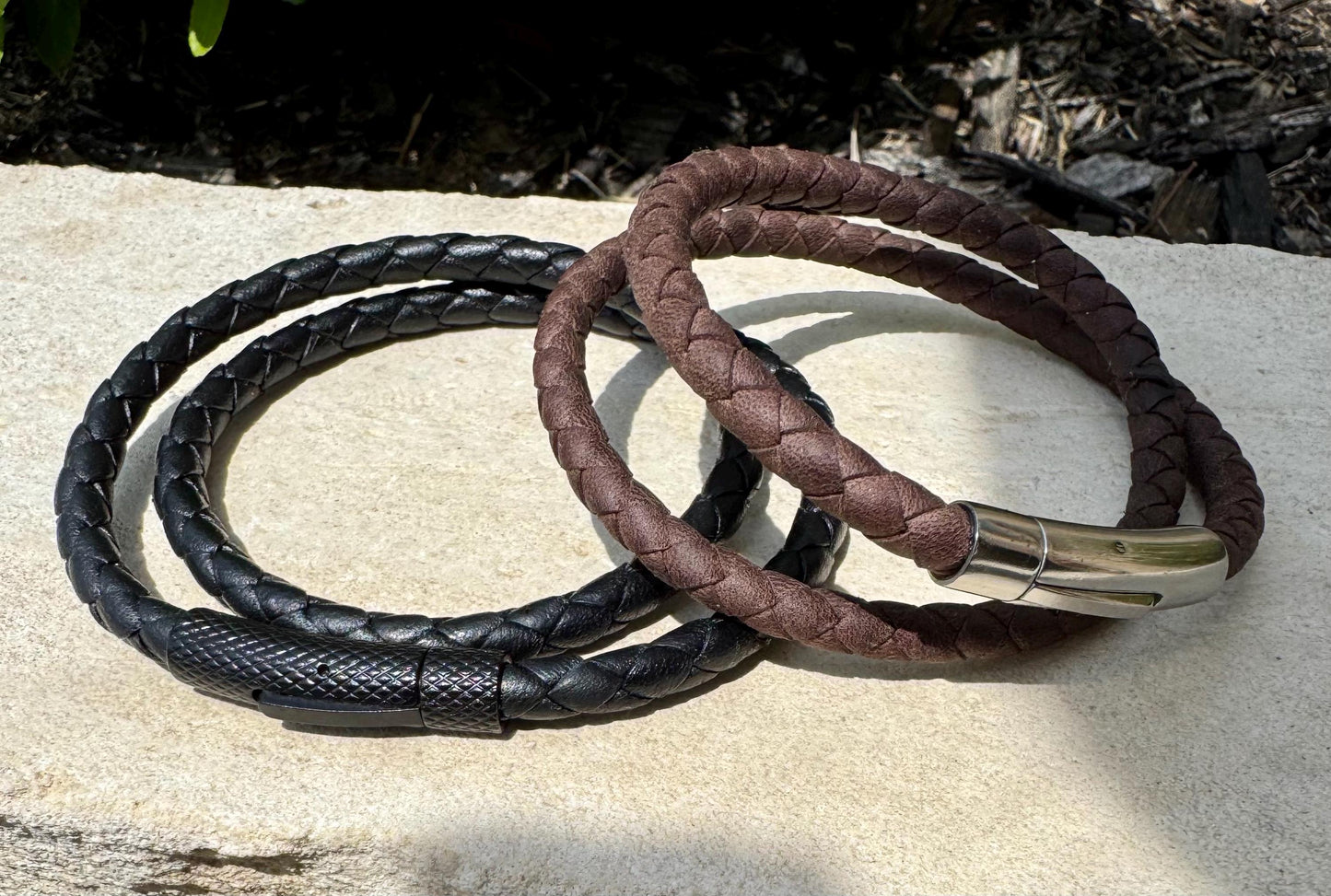 Braided leather wrap bracelet with bayonet closure/ double wrap genuine leather bracelet