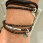 Custom Leather Bracelet Bayonet Closure, Braided Leather Charm Bracelet, Triple Wrap Leather Bracelet, Personalized Jewelry, Unique Gift