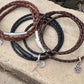 Custom Leather Bracelet Bayonet Closure, Braided Leather Charm Bracelet, Triple Wrap Leather Bracelet, Personalized Jewelry, Unique Gift