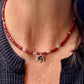 Red Creek Jasper gemstone necklace with sterling silver spacers and rose flower pendant