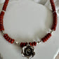 Red Creek Jasper gemstone necklace with sterling silver spacers and rose flower pendant